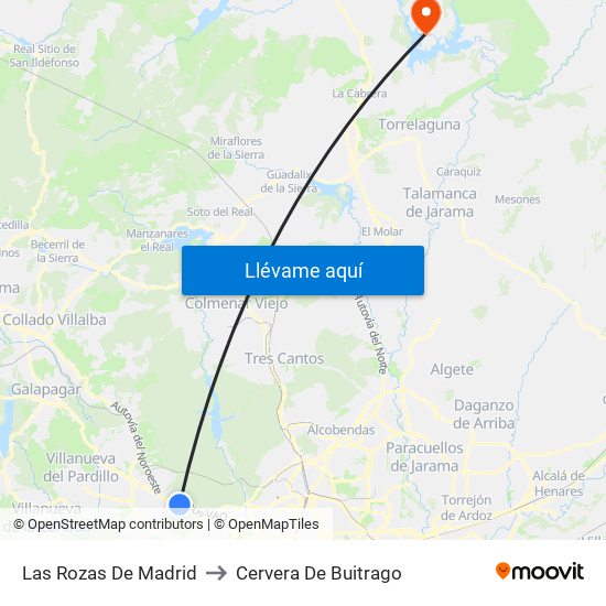Las Rozas De Madrid to Cervera De Buitrago map