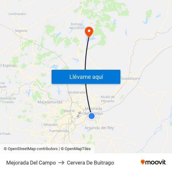 Mejorada Del Campo to Cervera De Buitrago map