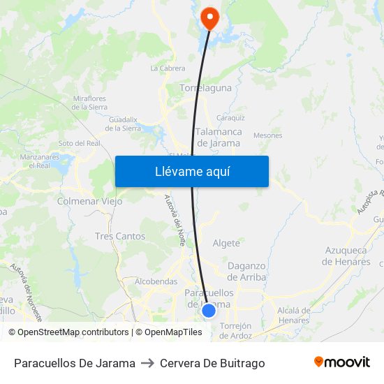 Paracuellos De Jarama to Cervera De Buitrago map