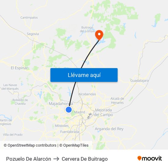 Pozuelo De Alarcón to Cervera De Buitrago map