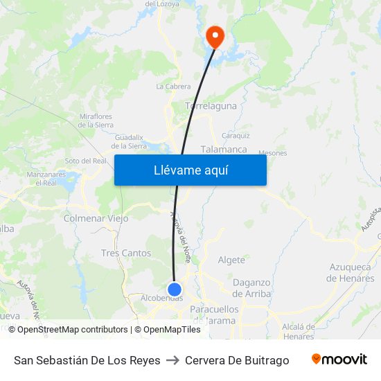 San Sebastián De Los Reyes to Cervera De Buitrago map