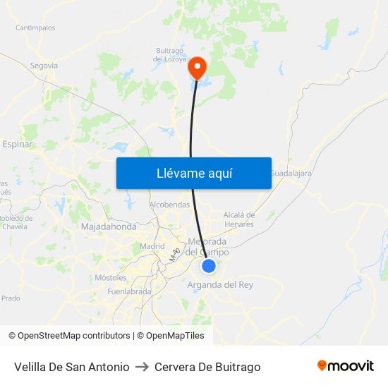 Velilla De San Antonio to Cervera De Buitrago map