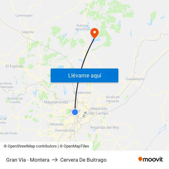 Gran Vía - Montera to Cervera De Buitrago map