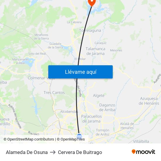Alameda De Osuna to Cervera De Buitrago map