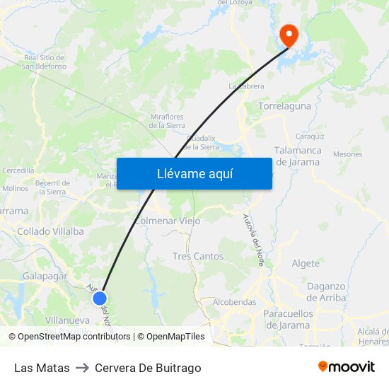 Las Matas to Cervera De Buitrago map