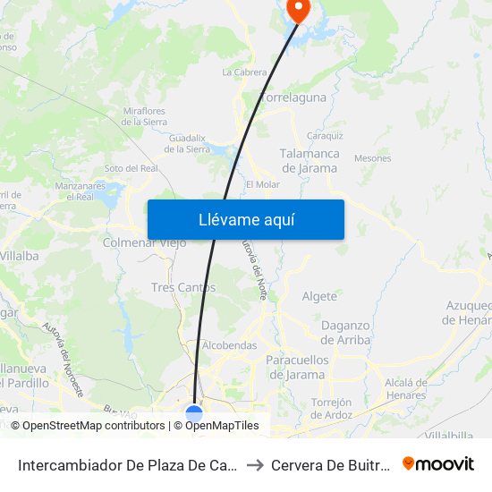 Intercambiador De Plaza De Castilla to Cervera De Buitrago map
