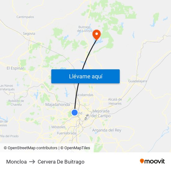 Moncloa to Cervera De Buitrago map