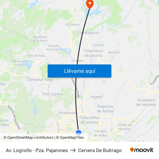 Av. Logroño - Pza. Pajarones to Cervera De Buitrago map