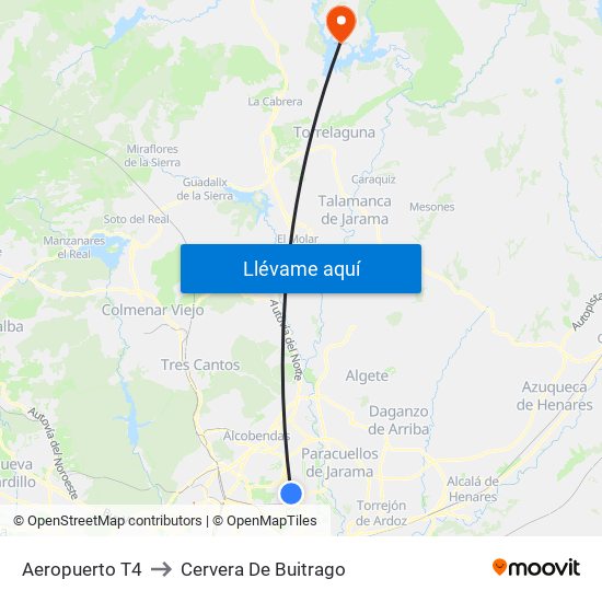 Aeropuerto T4 to Cervera De Buitrago map