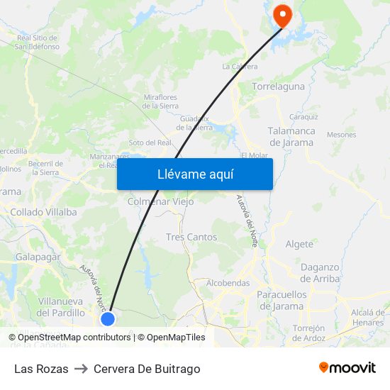 Las Rozas to Cervera De Buitrago map