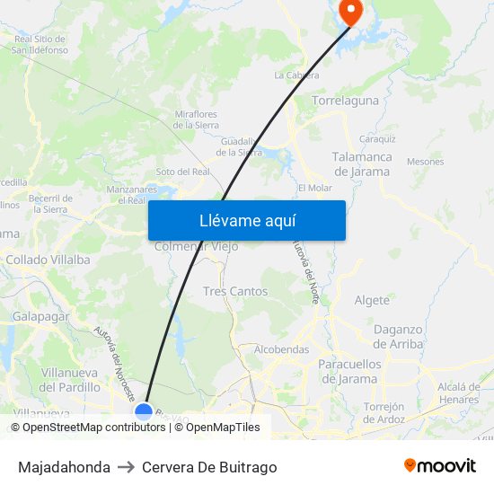Majadahonda to Cervera De Buitrago map
