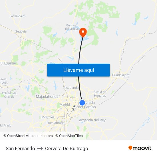 San Fernando to Cervera De Buitrago map