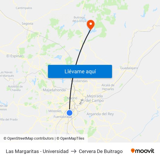 Las Margaritas - Universidad to Cervera De Buitrago map