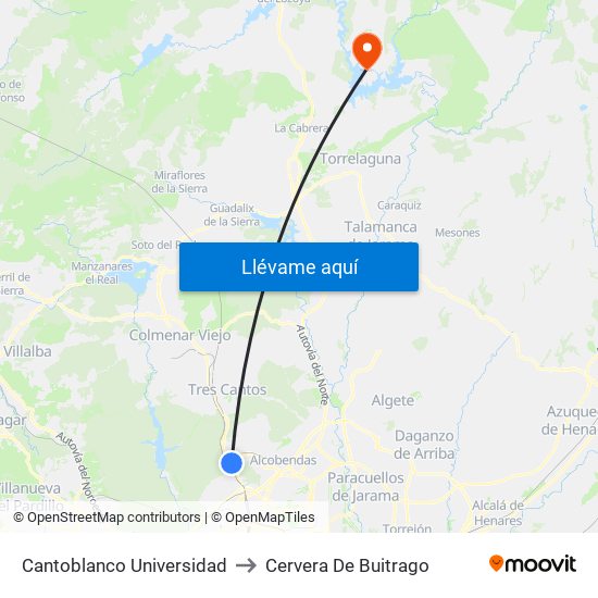 Cantoblanco Universidad to Cervera De Buitrago map