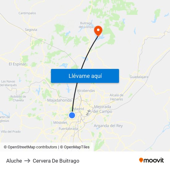 Aluche to Cervera De Buitrago map