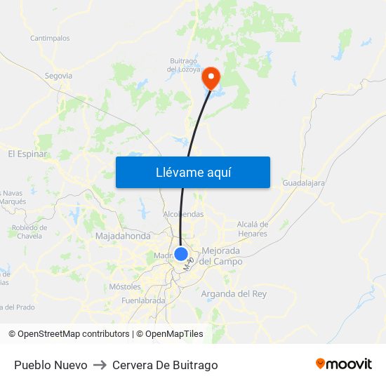 Pueblo Nuevo to Cervera De Buitrago map