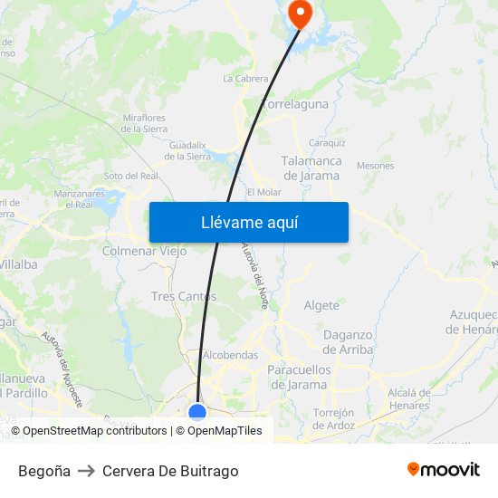 Begoña to Cervera De Buitrago map