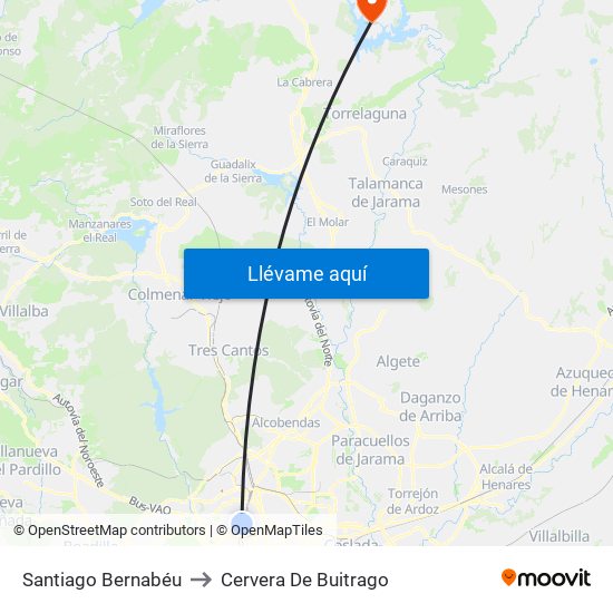 Santiago Bernabéu to Cervera De Buitrago map