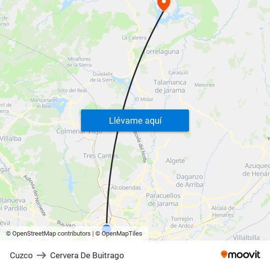 Cuzco to Cervera De Buitrago map