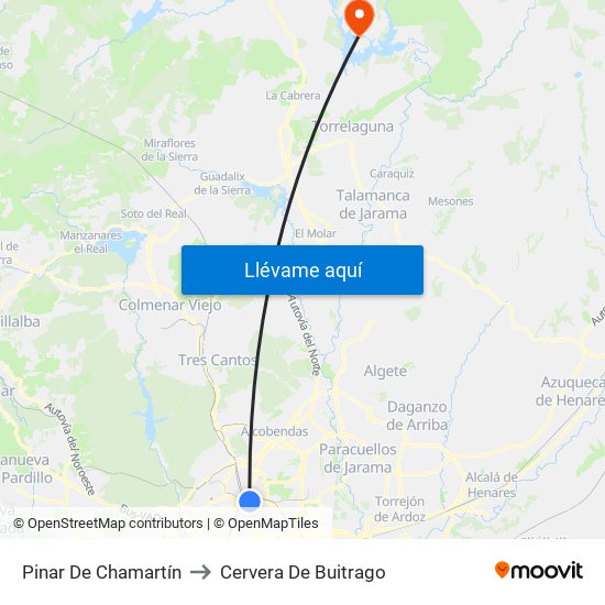 Pinar De Chamartín to Cervera De Buitrago map