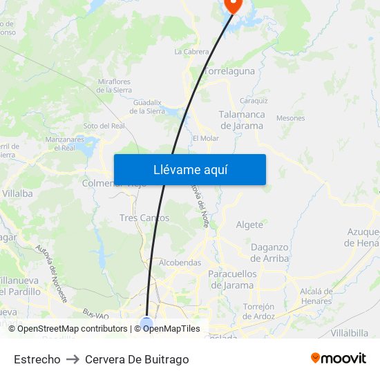 Estrecho to Cervera De Buitrago map