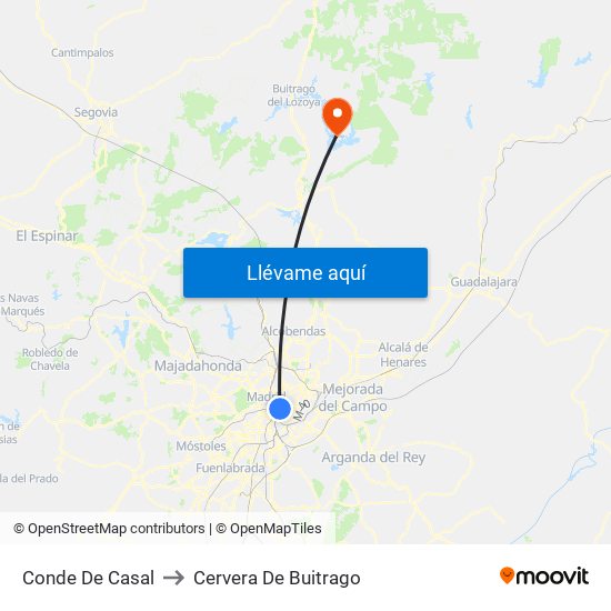 Conde De Casal to Cervera De Buitrago map