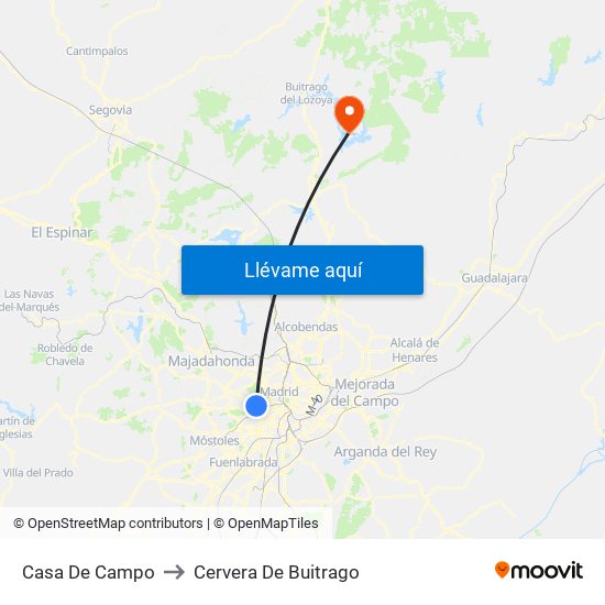 Casa De Campo to Cervera De Buitrago map