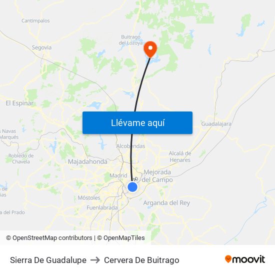 Sierra De Guadalupe to Cervera De Buitrago map