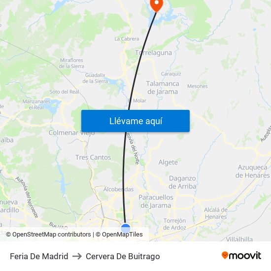 Feria De Madrid to Cervera De Buitrago map