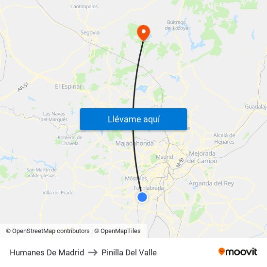 Humanes De Madrid to Pinilla Del Valle map