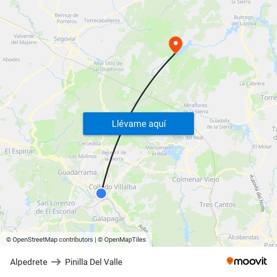 Alpedrete to Pinilla Del Valle map