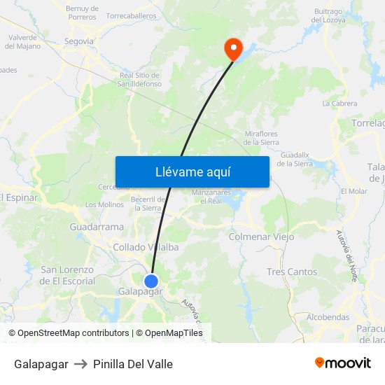 Galapagar to Pinilla Del Valle map