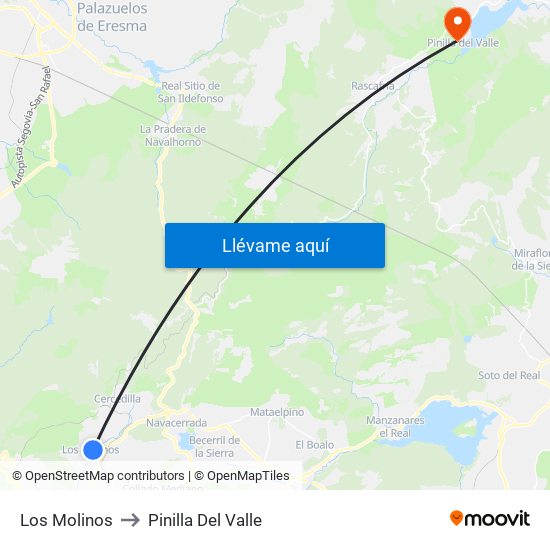 Los Molinos to Pinilla Del Valle map