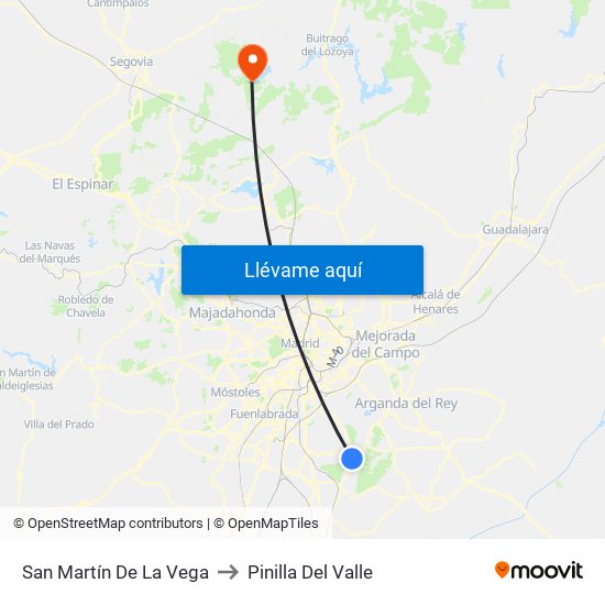 San Martín De La Vega to Pinilla Del Valle map