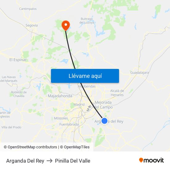 Arganda Del Rey to Pinilla Del Valle map