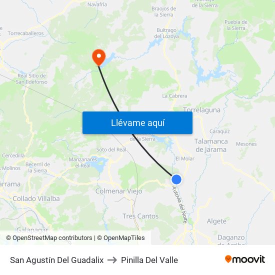 San Agustín Del Guadalix to Pinilla Del Valle map