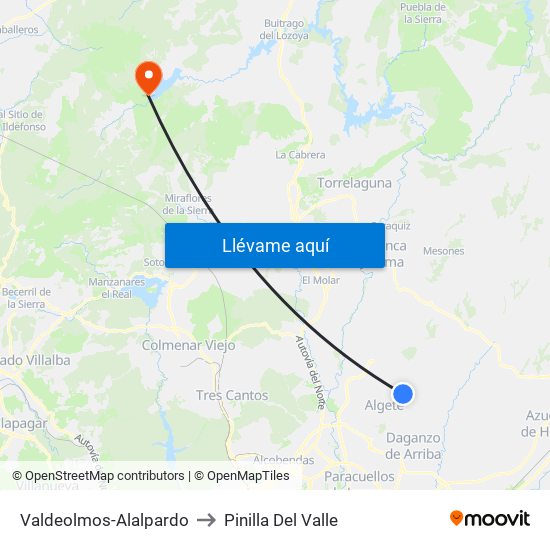 Valdeolmos-Alalpardo to Pinilla Del Valle map