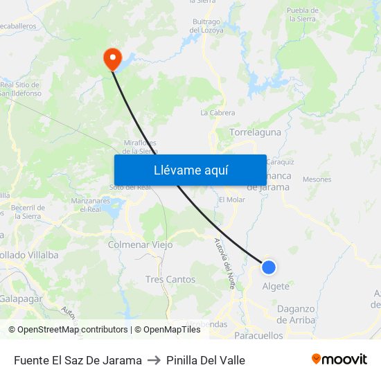 Fuente El Saz De Jarama to Pinilla Del Valle map