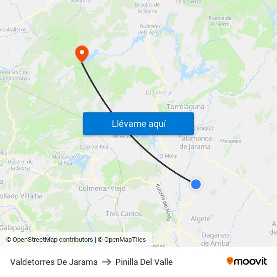 Valdetorres De Jarama to Pinilla Del Valle map