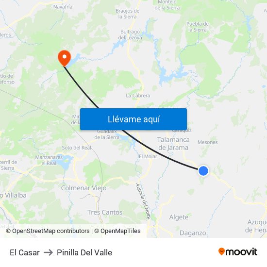 El Casar to Pinilla Del Valle map