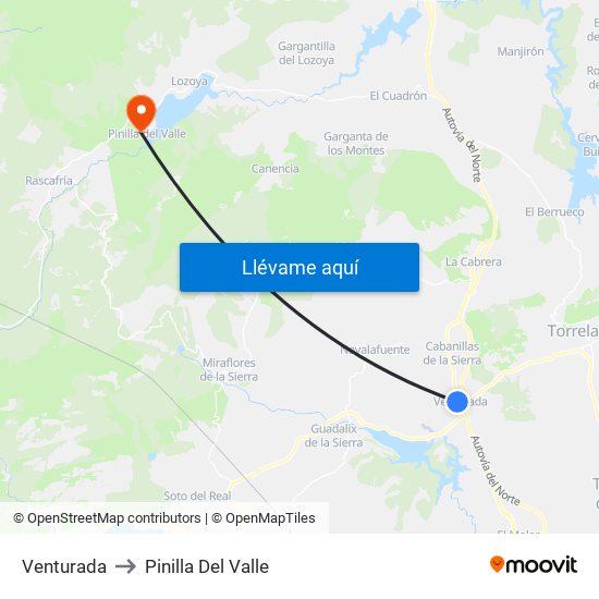 Venturada to Pinilla Del Valle map