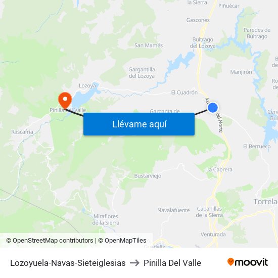 Lozoyuela-Navas-Sieteiglesias to Pinilla Del Valle map