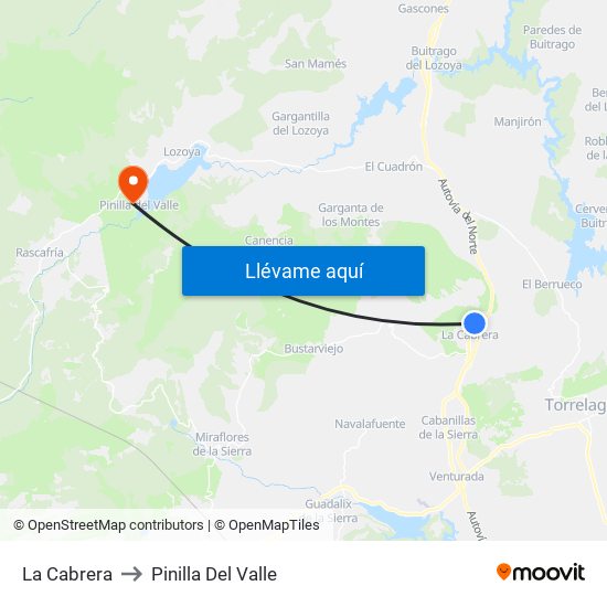 La Cabrera to Pinilla Del Valle map