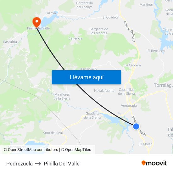 Pedrezuela to Pinilla Del Valle map