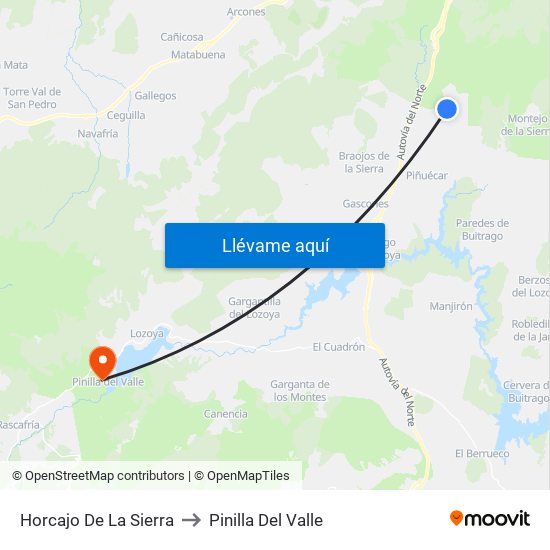 Horcajo De La Sierra to Pinilla Del Valle map