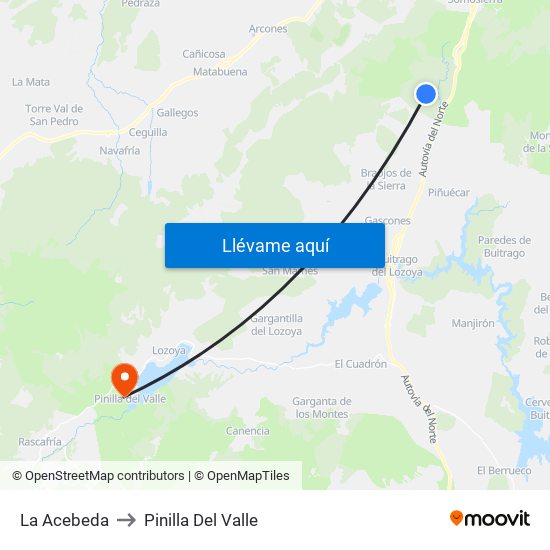 La Acebeda to Pinilla Del Valle map