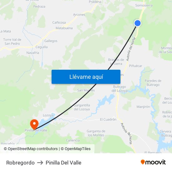 Robregordo to Pinilla Del Valle map