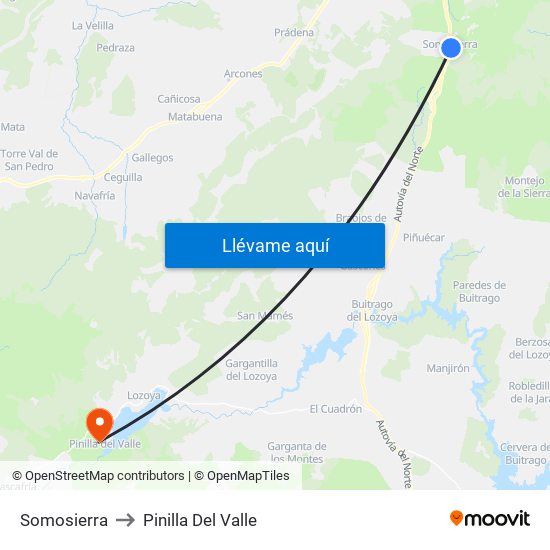 Somosierra to Pinilla Del Valle map
