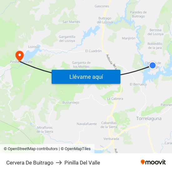 Cervera De Buitrago to Pinilla Del Valle map