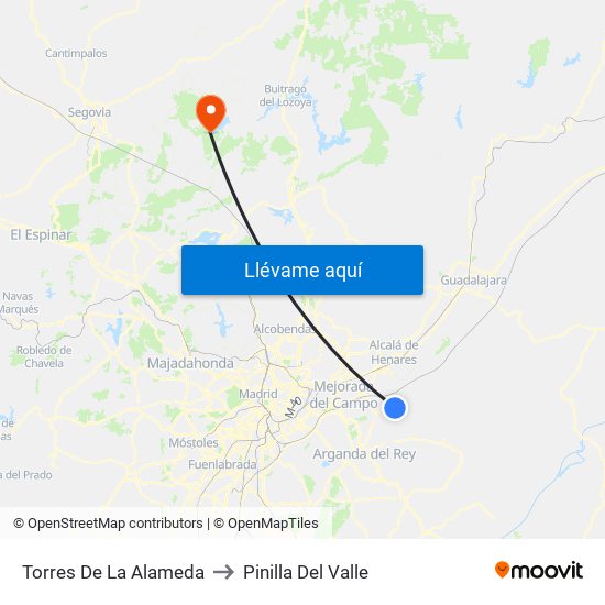 Torres De La Alameda to Pinilla Del Valle map
